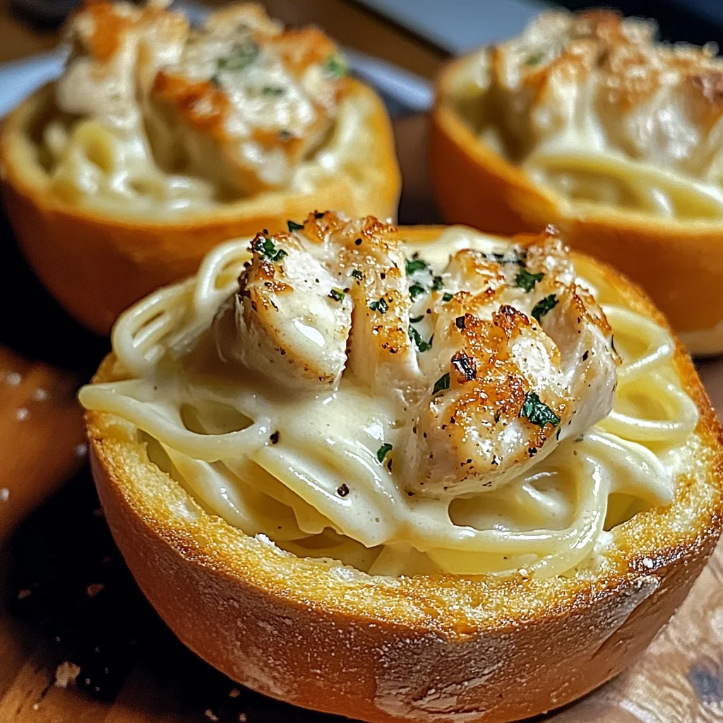 Chicken Alfredo Garlic Bread Bowls 30 Minutes Easy Delicious