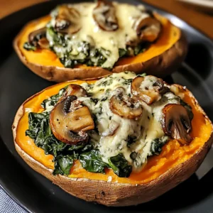Creamy Mushroom and Spinach Stuffed Sweet Potatoes 4 Servings Ultimate Delicious