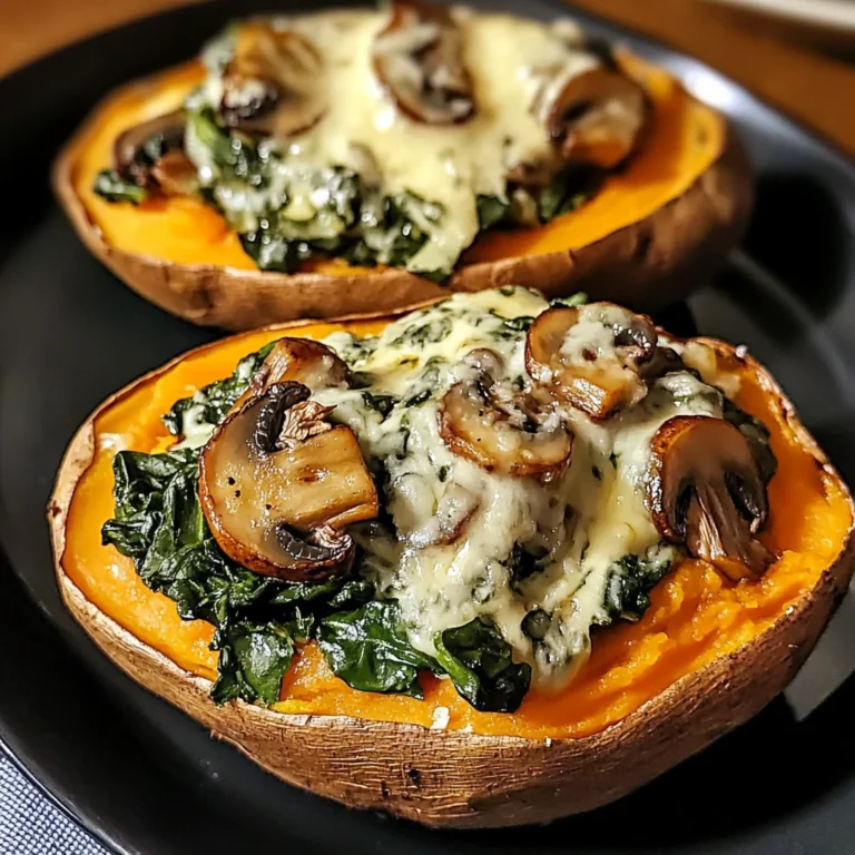 Creamy Mushroom and Spinach Stuffed Sweet Potatoes 4 Servings Ultimate Delicious