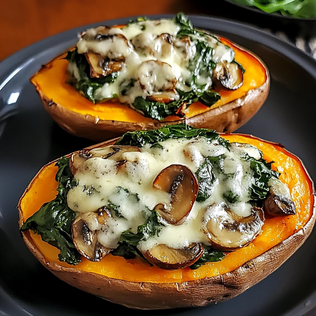 Creamy Mushroom and Spinach Stuffed Sweet Potatoes 4 Servings Ultimate Delicious