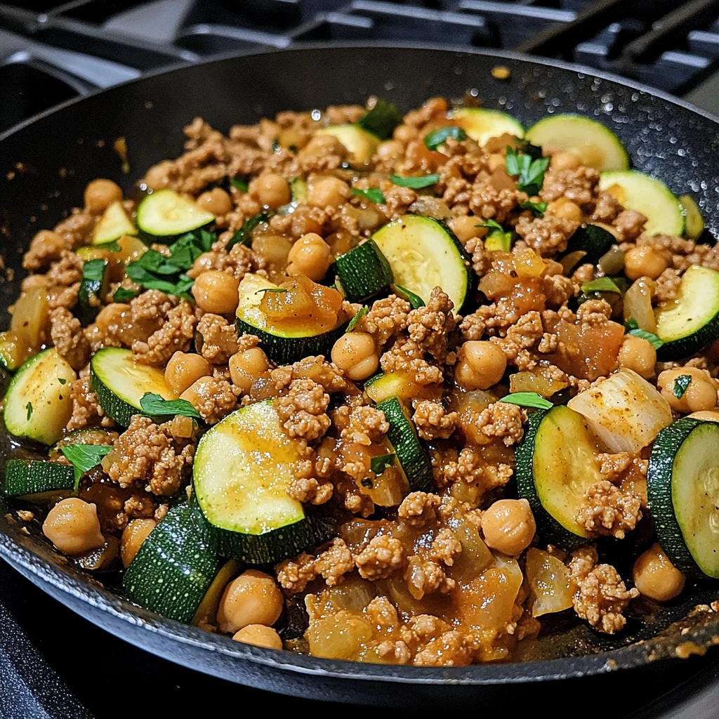 Ground Turkey Zucchini Chickpea Skillet