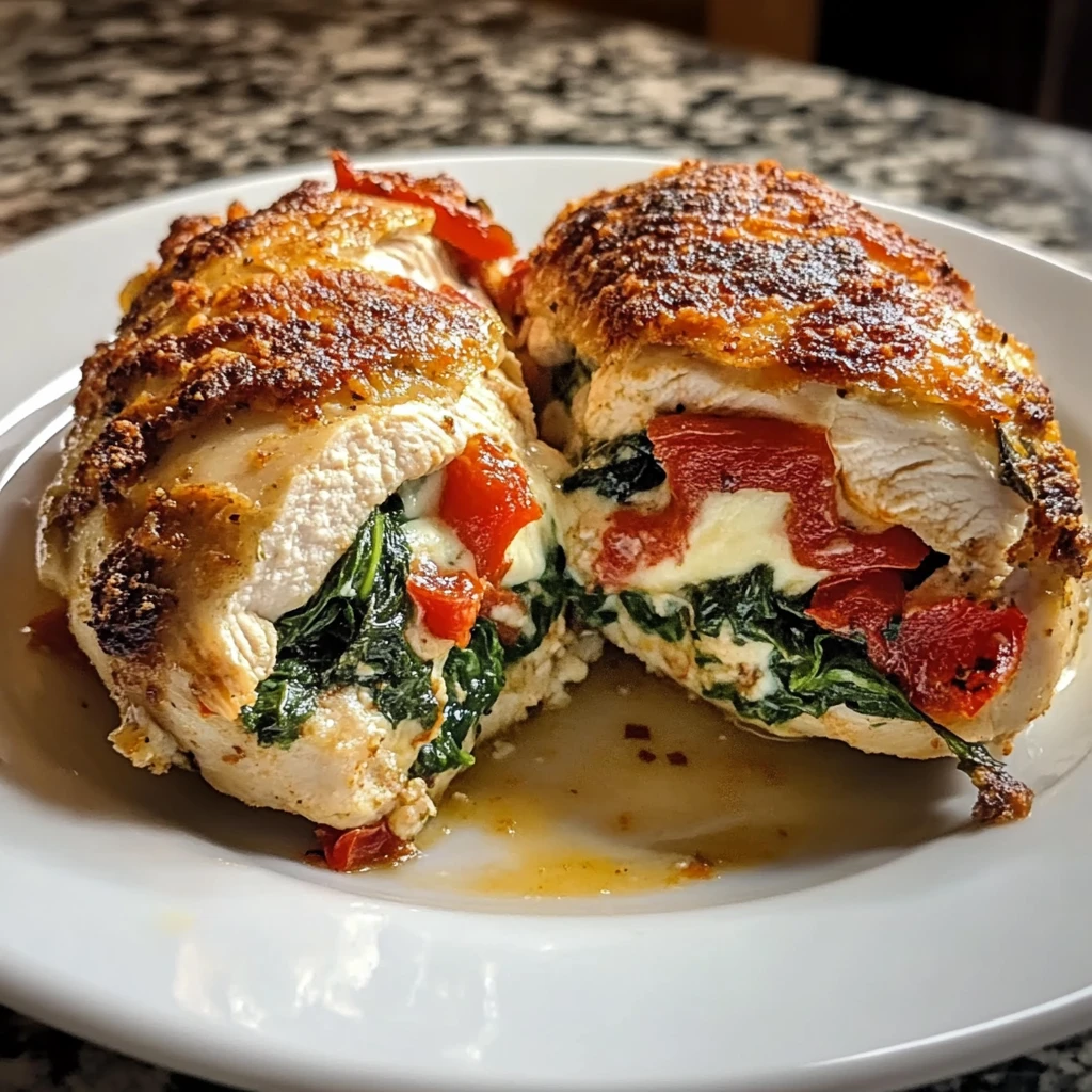 Roasted Red Pepper Spinach Mozzarella Stuffed Chicken 30 Minutes Easy Delicious