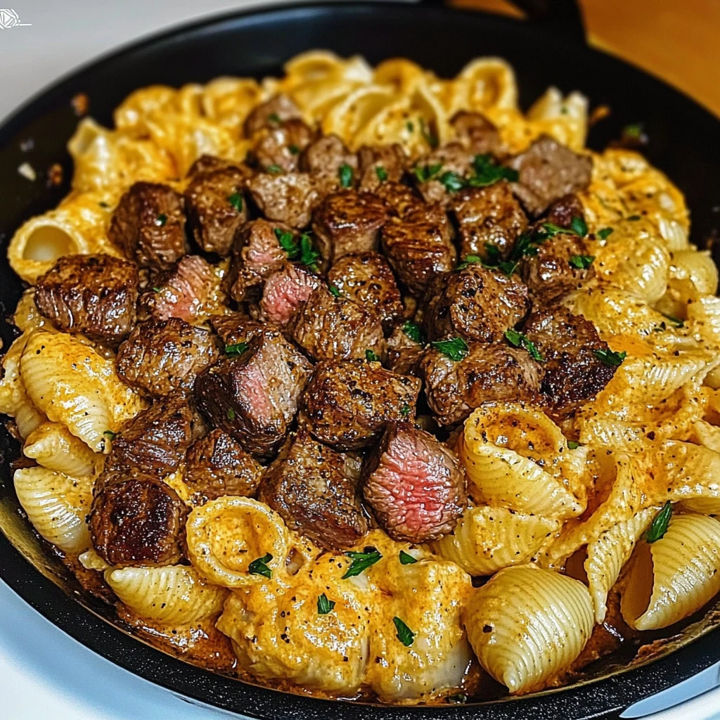 Cajun Steak Bites and Cheesy Garlic Shells Skillet - 30 Minutes Ultimate Delicious