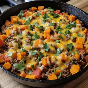 Cheesy Tex-Mex Ground Beef & Sweet Potato Skillet 30 Minutes Ultimate Delicious