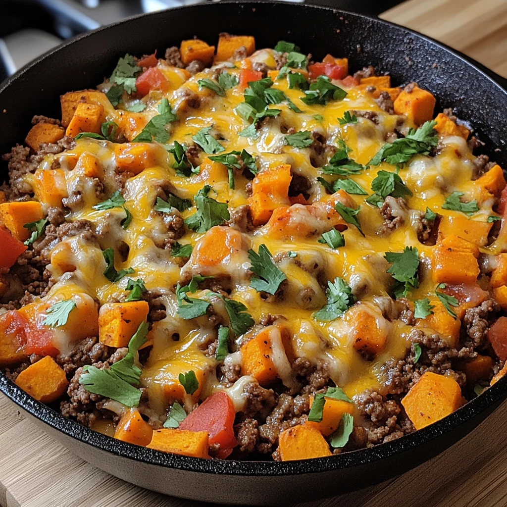 Cheesy Tex-Mex Ground Beef & Sweet Potato Skillet 30 Minutes Ultimate Delicious