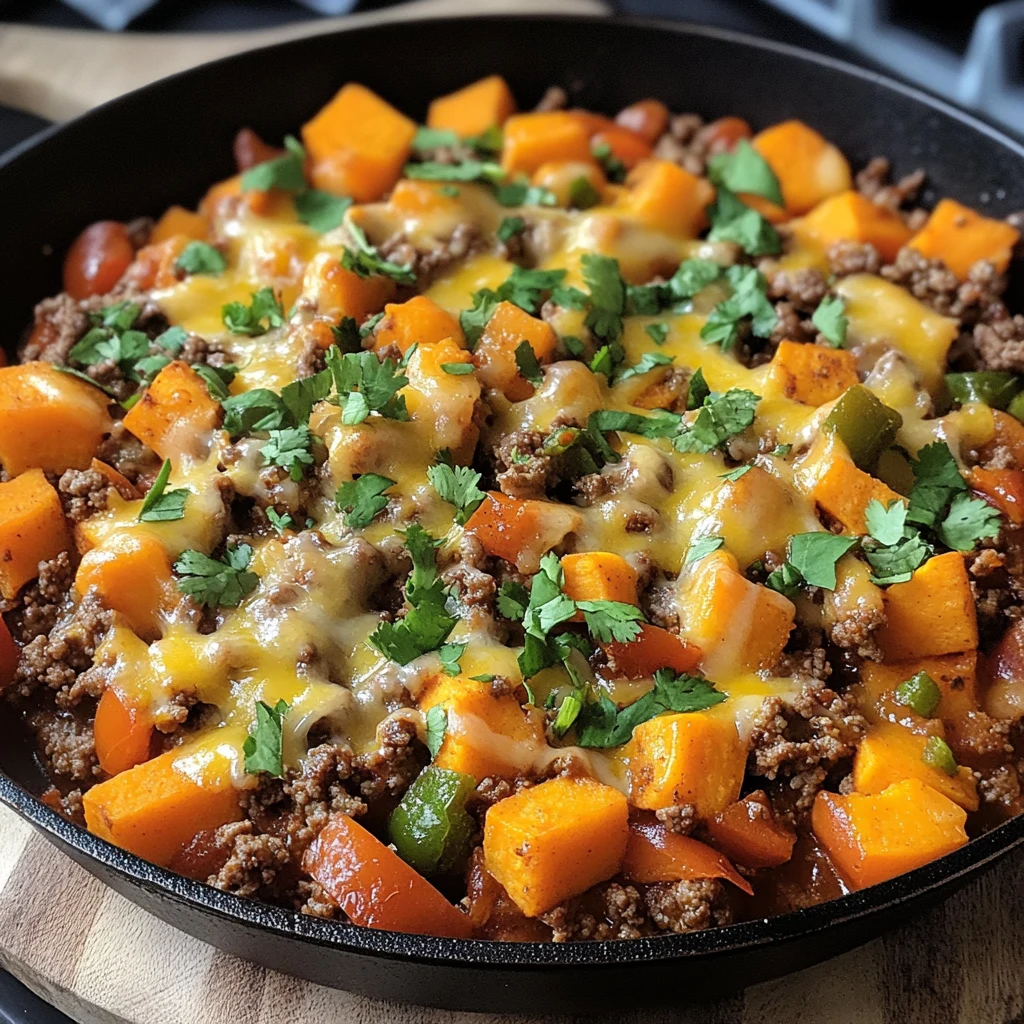 Cheesy Tex-Mex Ground Beef & Sweet Potato Skillet 30 Minutes Ultimate Delicious