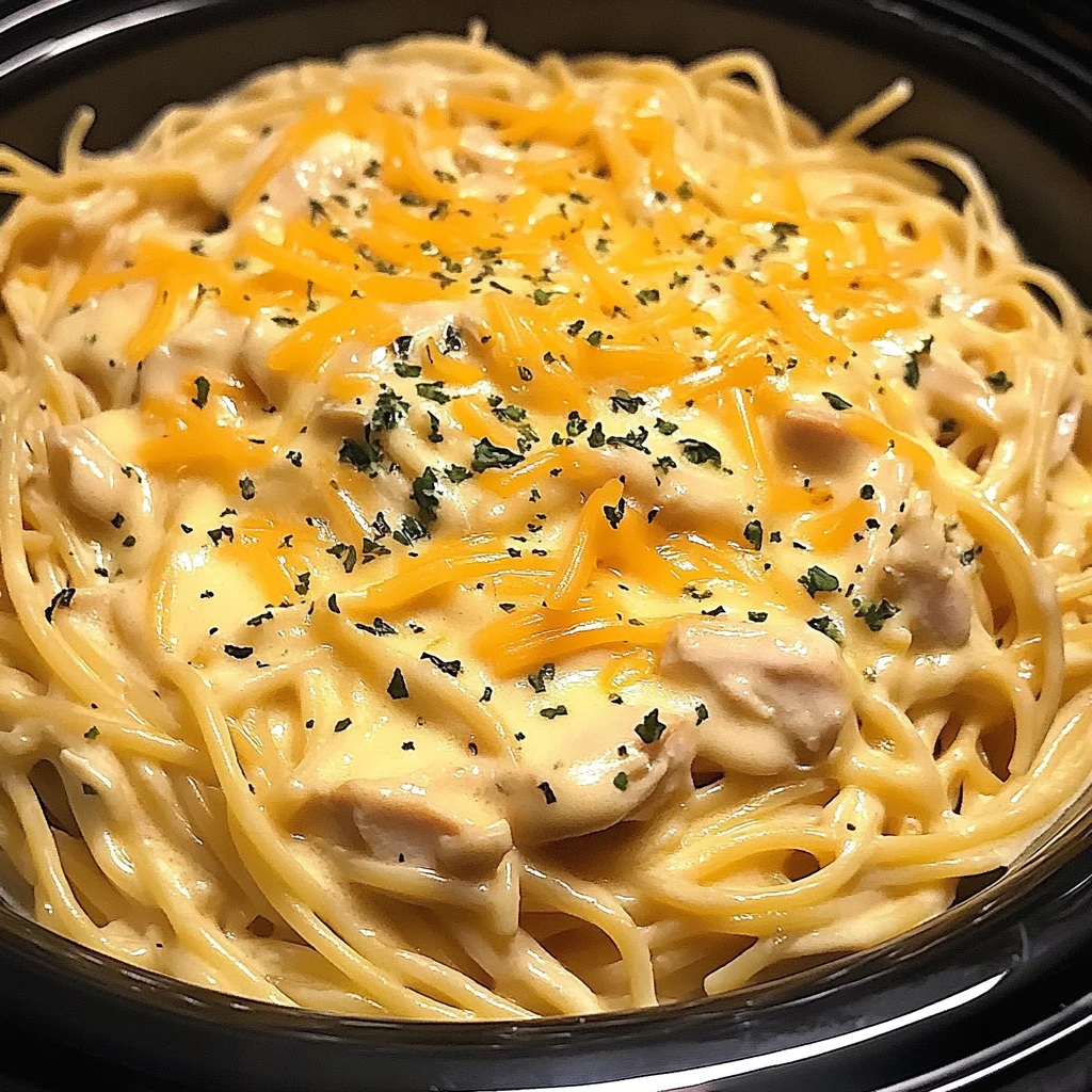 Creamy Crockpot Chicken Spaghetti 4 Servings Easy Delicious