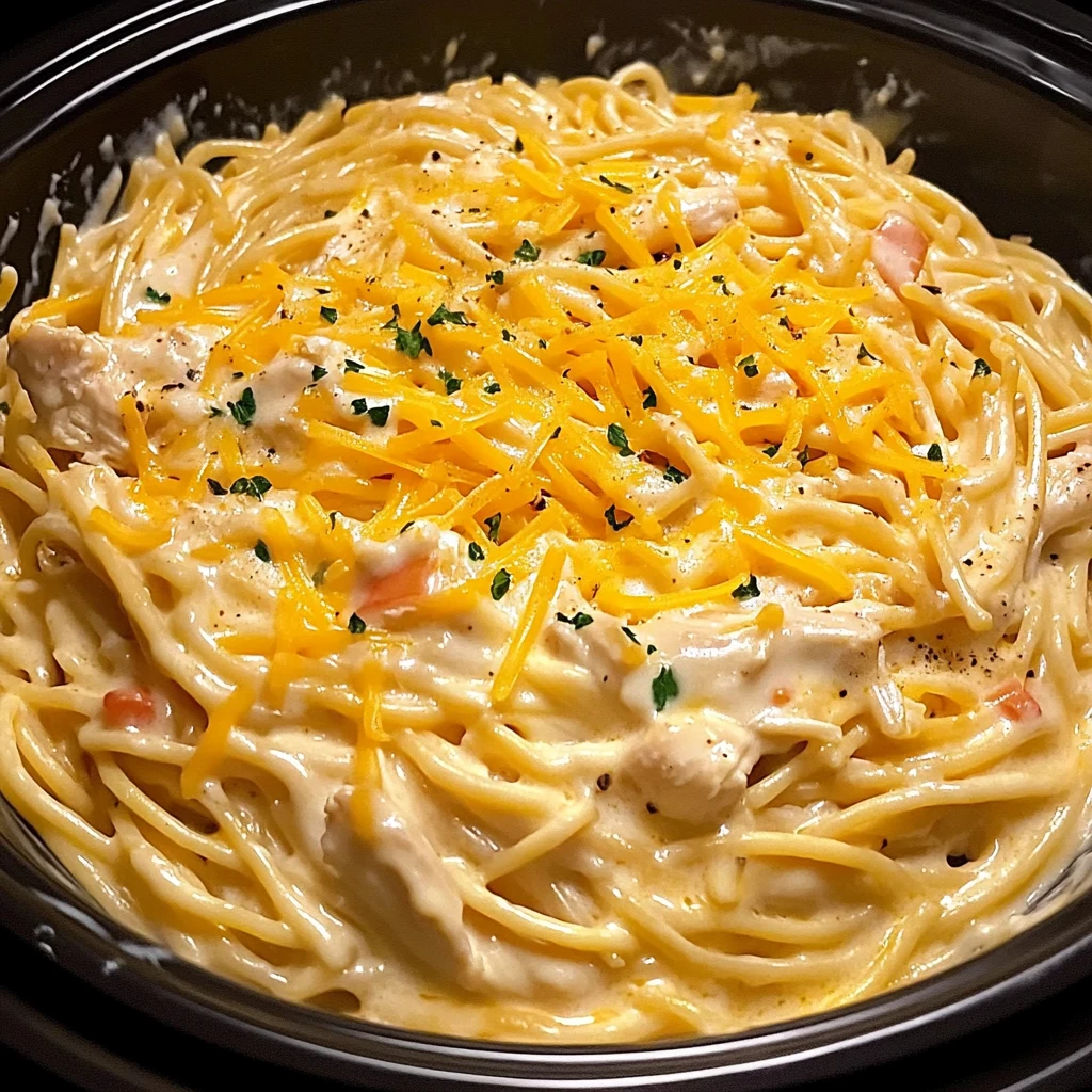 Creamy Crockpot Chicken Spaghetti 4 Servings Easy Delicious