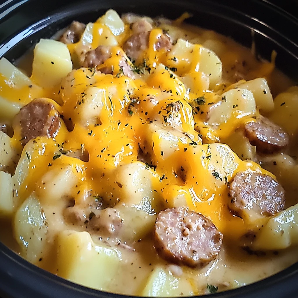 Easy Slow Cooker Sausage and Cheesy Potatoes 4 Servings Amazing