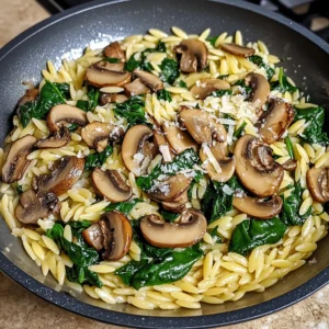 Garlic Butter Orzo with Mushrooms and Spinach - 5 Steps Easy Delicious