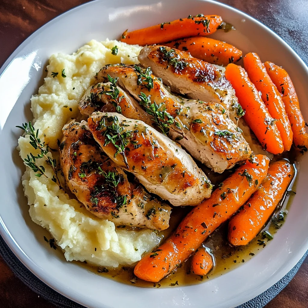 Garlic Herb Chicken with Mashed Potatoes and Glazed Carrots 4 Servings Ultimate Delicious