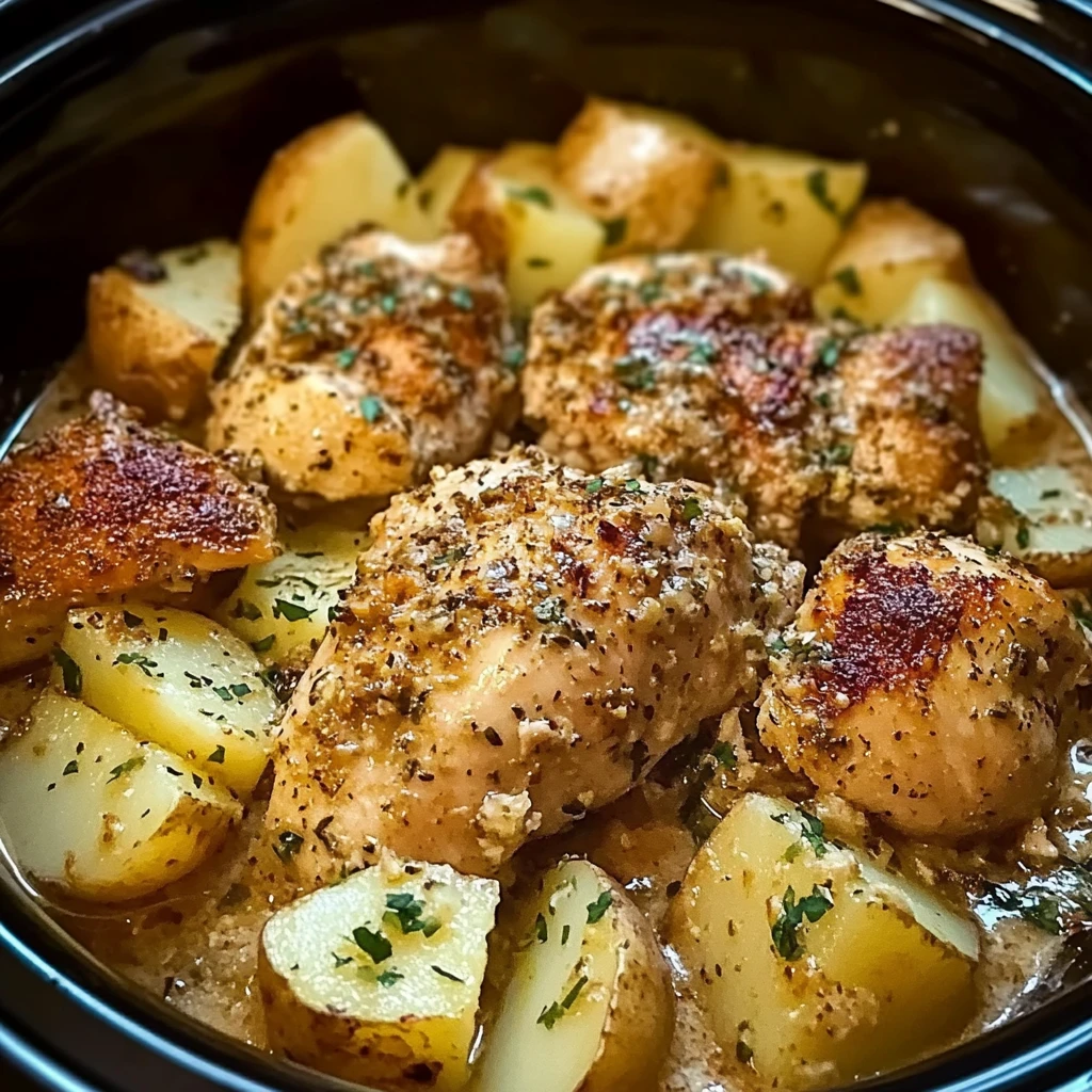 Garlic Parmesan Crockpot Chicken and Potatoes 4 Servings Easy Delicious