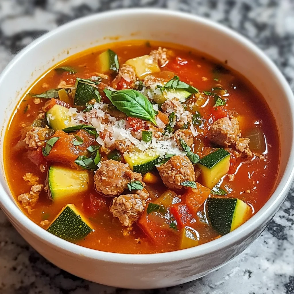 Healthy Zucchini Tomato Italian Sausage Soup 30 Minutes Easy Delicious