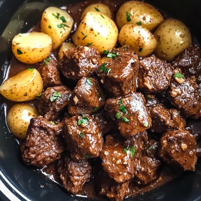 Slow Cooker Garlic Butter Beef Bites & Potatoes Easy Delicious