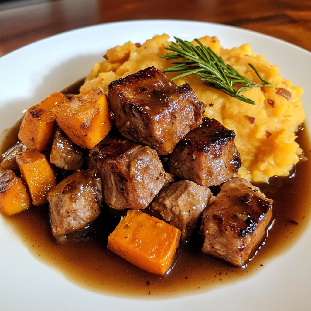 Apple Cider Pork with Mashed Sweet Potatoes - Perfectly Delicious