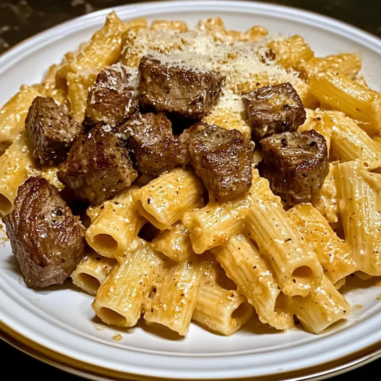 Cajun Steak Tips in Cheesy Rigatoni Parmesan Sauce Recipe