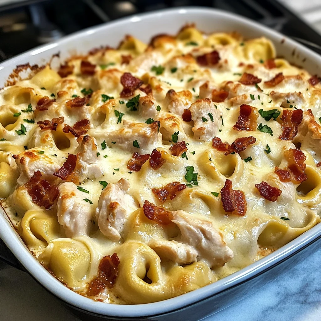Chicken Bacon Alfredo Tortellini Bake 30 Minutes Easy Delicious
