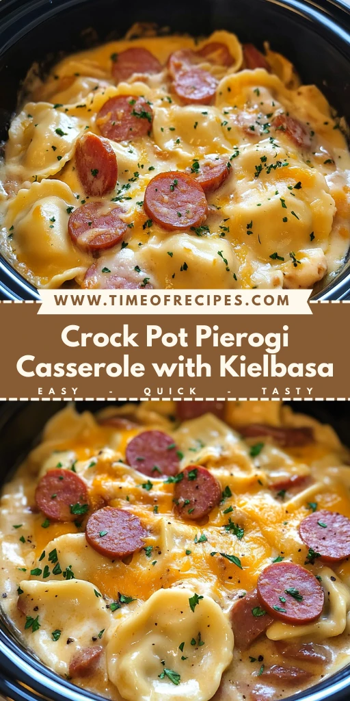 Crock Pot Pierogi Casserole with Kielbasa - 7 Ingredients Easy Delicious